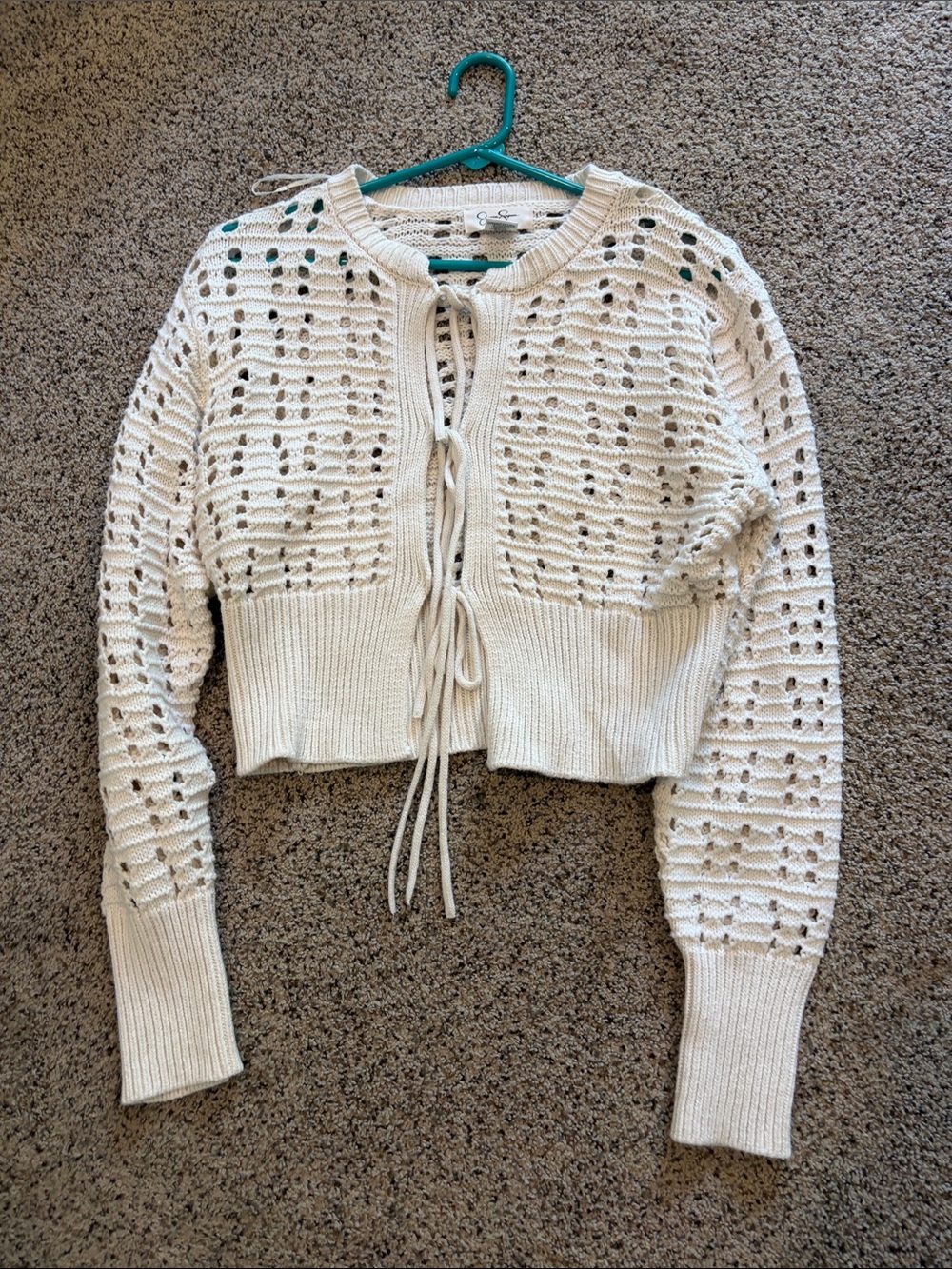 Jessica Simpson Cream Open-Knit Tie-Front Cardigan